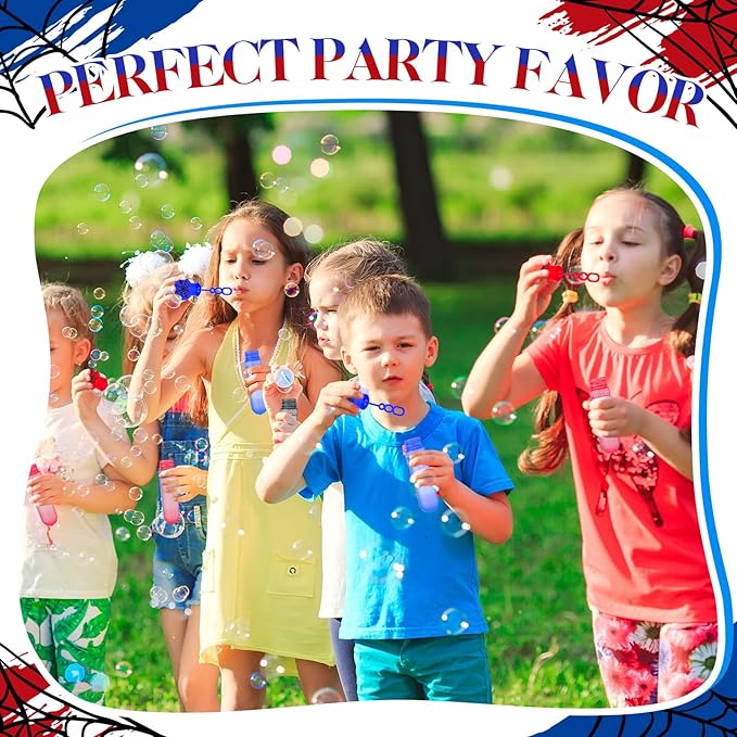 24 Pcs Spider Web Bubble Wands Mini Bubble Party Favor Toys for Kids Toddlers Christmas Party Birthday Goodie Bag Stuffer Filler Classroom Reward Gifts(Dark Blue, Red, Black)