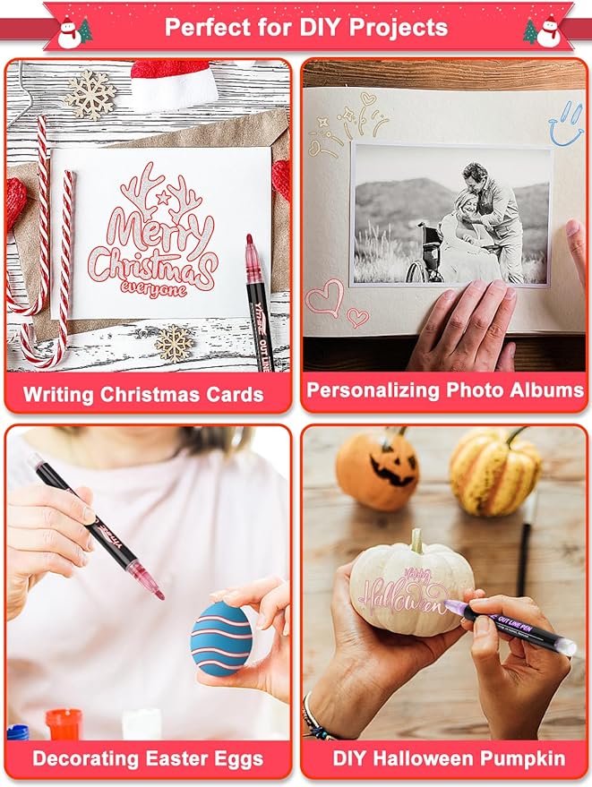 Outline Shimmer Markers, Christmas Stocking Stuffers for Tween Teen Girls Gifts Trendy Stuff, 12 Glitter Metallic Gel Pens Coloring, Arts Crafts Supplies Kits for Kids Boys Ages 4, 6, 8, 10, 12