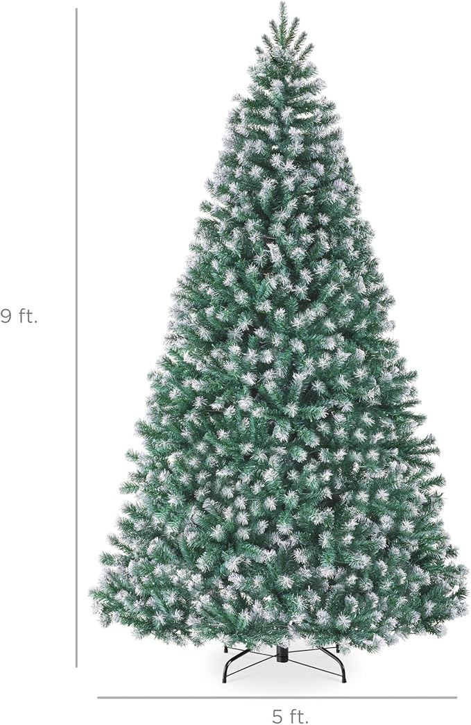 Best Choice Products Artificial Frosted Christmas Tree, 9ft Premium Unlit Realistic Spruce Holiday Décor w/Dense Branches, Metal Base – Blue Spruce