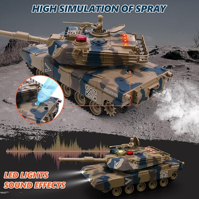 RC Tank Set, 1/24 Scale Army Battle Tanks with Life Indicators and Spray, 35 Mins Playtime Remote Control Military Toys, Set of 2 RC Vehicles for Kids and Adults