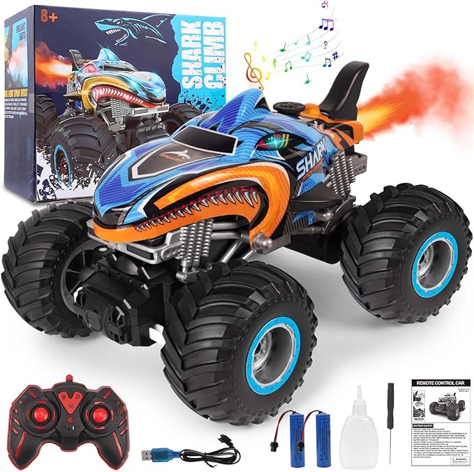 1:16, 2.4 GHz All Terrain Monster Truck, RC Truck 2 Rechargeable Batteries for 80 Mins Play, Spray Remote Control Car for Boys 8-12 and Girls or Adult, MK724A