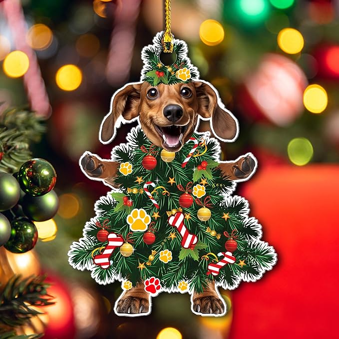 2025 Dachshund Christmas Tree Ornament - Festive Holiday Acrylic Hanging Decoration with Adorable Dachshund Dog - Wiener Dog Xmas Ornament
