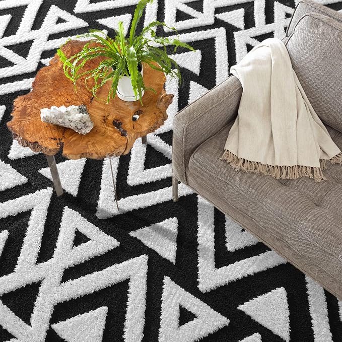 Ompaa Ultra Soft Geometric Bedroom Rugs Memory Foam Carpet, Black 5 x 8 Feet, Cozy Area Rugs for Living Room Couch Dorm Bedside Kids Girls Teens Room Nursery Decor Floor Mat