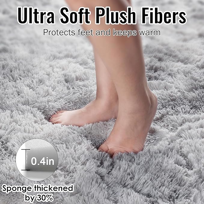 PAGISOFE Light Grey Shaggy Abstract Area Rug 6x9 Feet, Plush Fluffy Rugs for Living Room, Soft Rug for Bedroom, Furry Rugs for Girls Boys Kids Room, Large Fuzzy Rug for Playroom, Shag Carpet