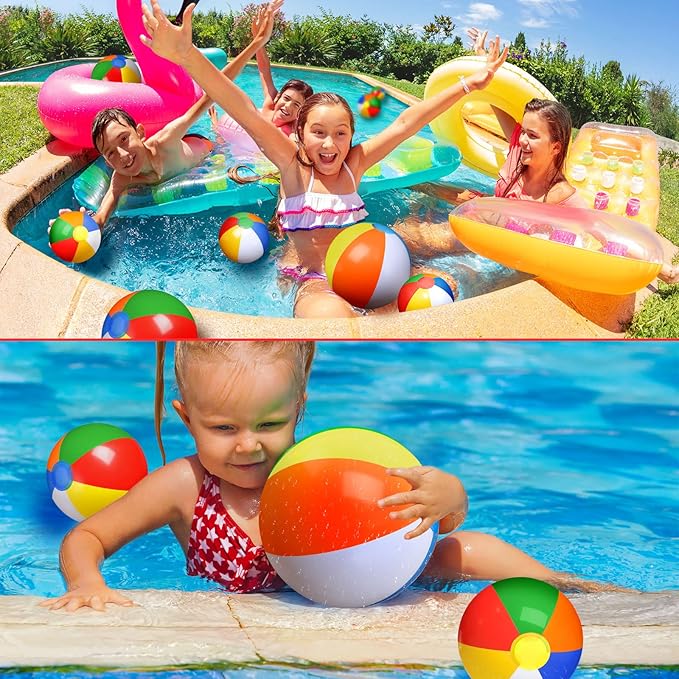 60 Pcs Beach Balls Bulk Rainbow Color Inflatable Beach Ball PVC Swimming Pool Balls Hawaiian Water Toys Summer Inflatable Ball for Kids Adults Luau Birthday Party Favors Decorations (5 Inch, 8 Inch)