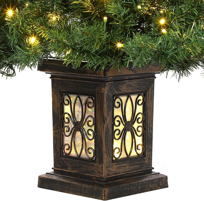 Garvee Pre-lit Artificial Christmas Tree with Warm White Lights, Green Full Christmas Tree 4.5 ft with 8 Light-Modes, Pre Lighted Xmas Tree W/460 Branch Tips, 300 Light & Antique Urn Base,1 PCS