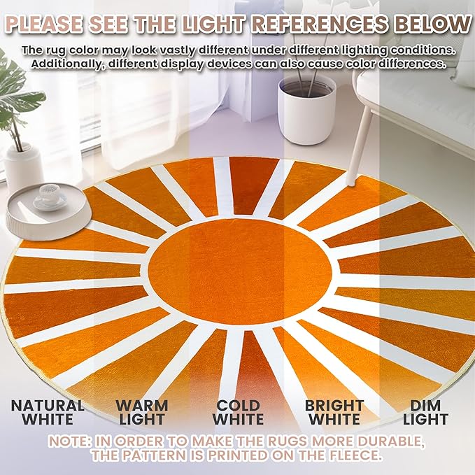 Washable 4Ft Round Sun Area Rug for Living Room, Brown Sun Modern Abstract Boho Circle Rugs, Ultra Thin Low Pile Lightweight Indoor Carpet Mat with Non-Slip Backing for Bedroom Kids Nursery Play Room