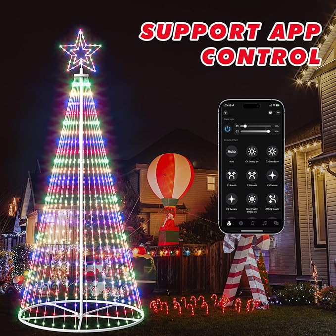 Outdoor Christmas Tree, 12 ft Prelit Christmas Tree, Smart Cone Outside Christmas Trees Light Show, App Control with LED Lights Color Changing Christmas Trees Lighting