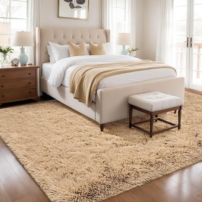 6x9 Fluffy Soft Beige Rug for Living Room Bedroom, Large Area Rugs Super Soft Shaggy Carpet for Classroom Kids Babys Playroom Toddler Nursery Dorm Home, Modern Indoor Non Slip Rug