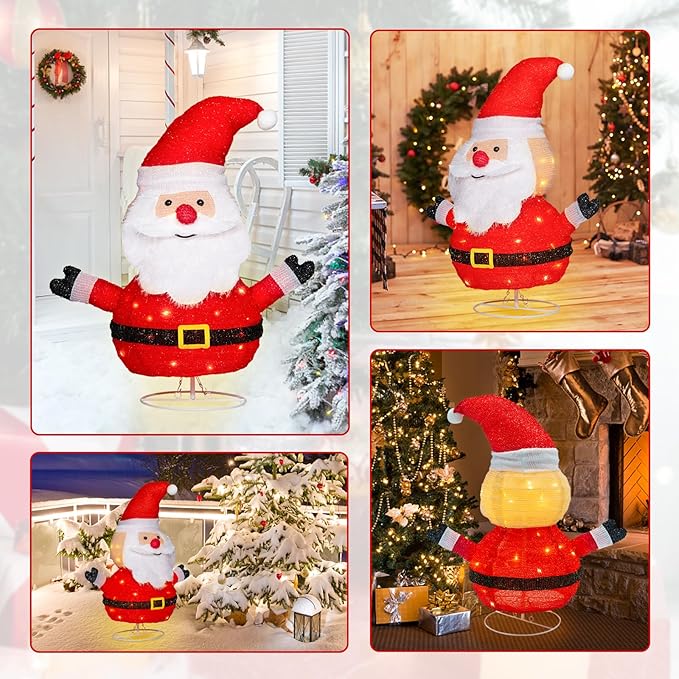 VCUTEKA Lighted Christmas Outdoor Decorations 2FT Santa Claus with LED Lights Pre Lit Pop up Collapsible Easily Metal Stand for Christmas Yard Garden Decorations, Event Decoration
