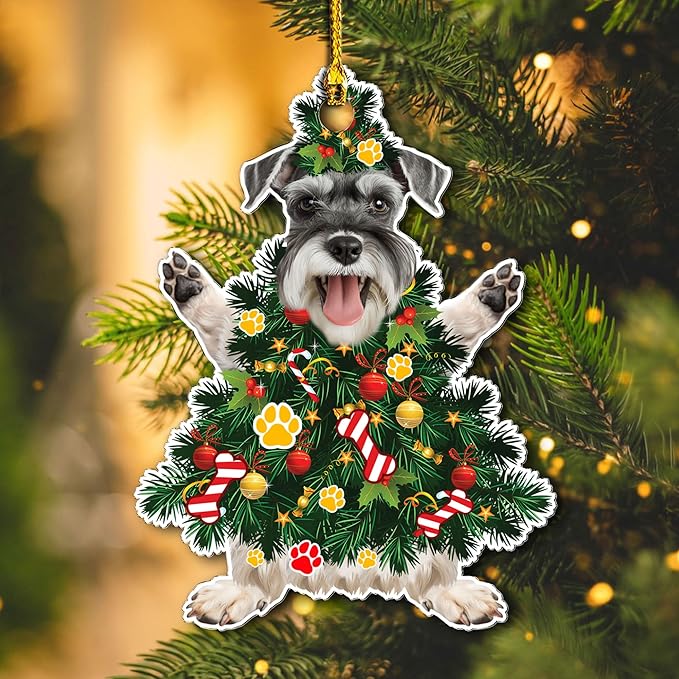 2025 Schnauzer Dog Christmas Tree Ornament - Festive Holiday Acrylic Hanging Decoration with Adorable Schnauzer Dog