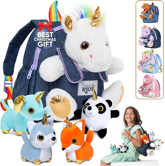 Naturally KIDS Toddler Unicorn Backpack w Plush Unicorn Toys, Gifts for 2-5 Year Old Girls, Toddler Backpack