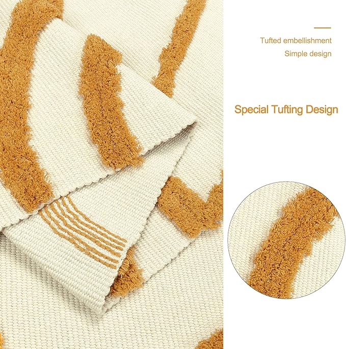 OJIA Boho Area Rug 4'x6', Tufted Living Room Rug Cotton Woven Machine Washable Rugs Beige Bedroom Rug, Farmhouse Tribal Floor Carpet Accent Rugs for Nursery Room/Dining Room