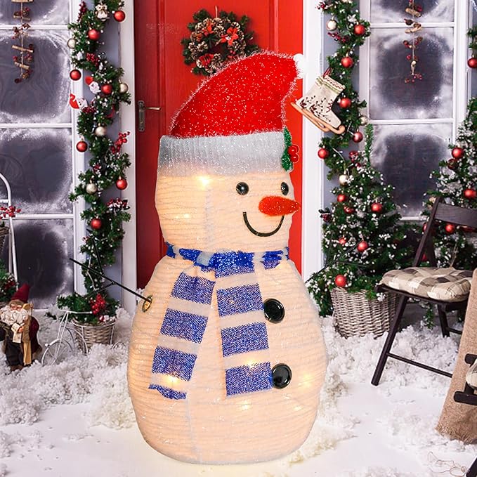 VCUTEKA Christmas Snowman Decorations, 2FT Collapsible Snowman with LED Lights Pop up Xmas Holiday Decor for Indoor Outdoor Home Yard Garden Lawn