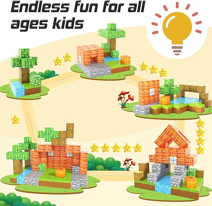 150PCS Magnetic Blocks-Build Mine Magnet World Pumpkin Edition Kids Building Outdoor Toys for 3 4 5 6 7 Years Old Boys Girls, Magnetic STEM Toddler Construction Toys for Halloween Birthday Gifts