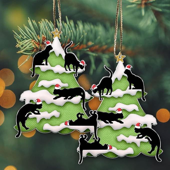 1 pcs 2 Side Printed Crazytops Black Cat Christmas Ornament - Black Cat Xmas Decor Tree Hanging - 2021 Christmas Ornament, Black Cat 10