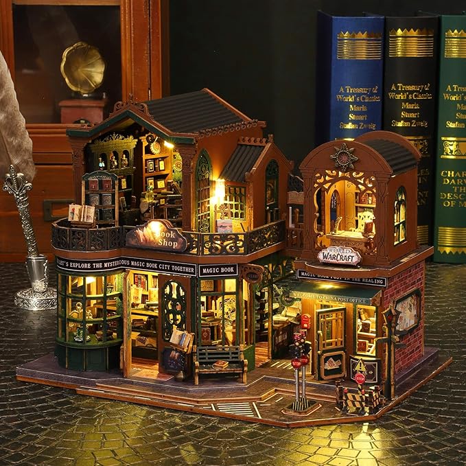 DIY Dollhouse Miniature House Kit, Tiny House Kits Mini Doll House Model Building Sets, Wooden Miniature Kits for Adults (Magic Book City)