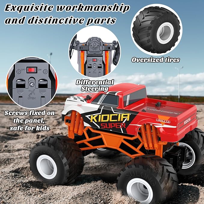 1:16 Scale RC Monster Truck - 2.4GHz All Terrain Car for Kids 4-12, 20 Km/h Off Road RC Truck, Christmas or Birthday Gift