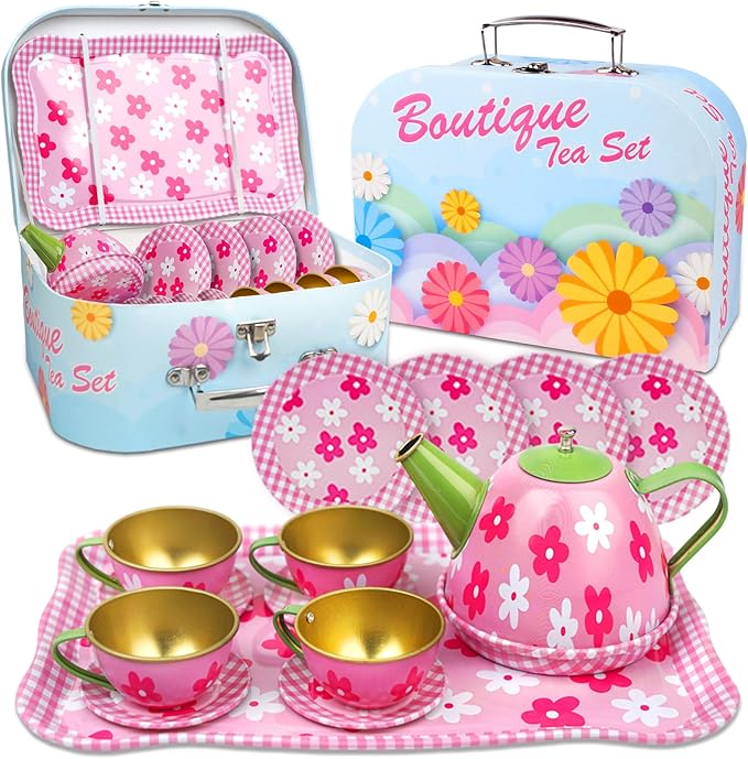 SMILESSKIDDO 15pcs Tea Party Set for Little Girls - Princess Tea Party Sets,Kids Kitchen Pretend Play Toys - Toddler Tea Party Sets for Girl 3-5, Girls Tea Party Set Gift for 3 4 5 6 7 8 Girl (Pink)