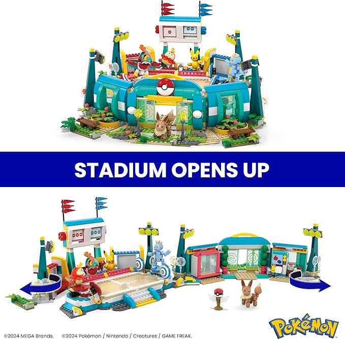 MEGA Pokémon Building Toys Set Training Stadium with 1101 Pieces, 5 Poseable Characters and Battle Play, for Kids