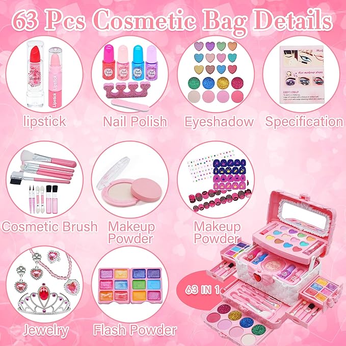 Kids' Makeup Kit - Little Girls' Pretend Play Makeup Vanity for Toddlers to Tweens, Princess Theme, Ages 3-10