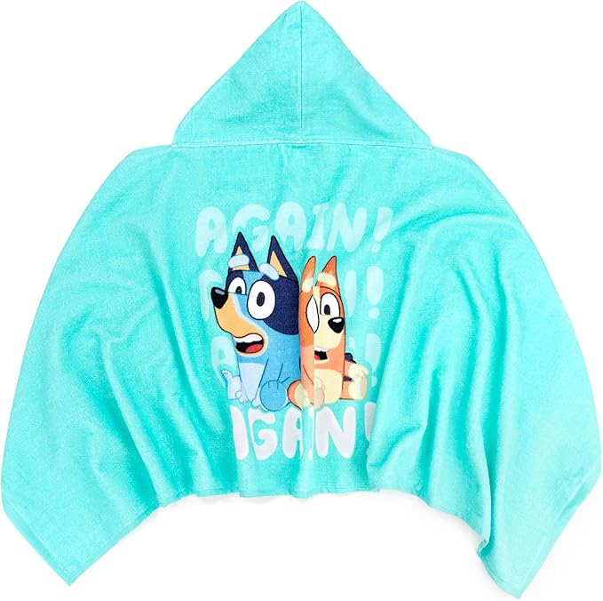 Jay Franco Bluey & Bingo Bath/Pool/Beach Hooded Towel - Super Soft & Absorbent Cotton Towel, Measures 22 x 51 Inches (Official Bluey Product)