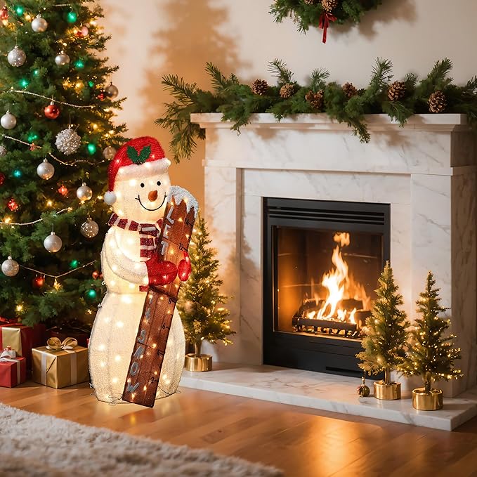 LuxenHome 3.5FT Lighted Snowman Outdoor Christmas Decorations, Light Up Snowman Holding Let It Snow Sign Christmas Decor, Xmas Decorations Outdoor, Indoor for Porch, Lawn Holiday Display