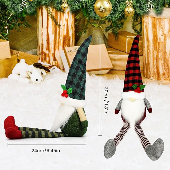 3Pcs Christmas Gnomes Plush - Xmas Gnomes Santa Scandinavian Tomte Ornaments - Buffalo Check Plaid Christmas Doll - Xmas Decorations for Home, Office, Indoor for Women, Gnomes Lovers