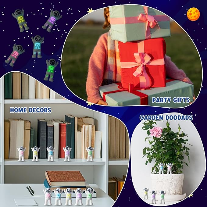 50 Pcs Mini Astronaut Figurines Glow in The Dark Miniature Astronaut Tiny Spaceman Toys for Space Party Piñata Cake Topper Kids School Classroom Prize Gift Hide and Seek (Partial Body Glow)