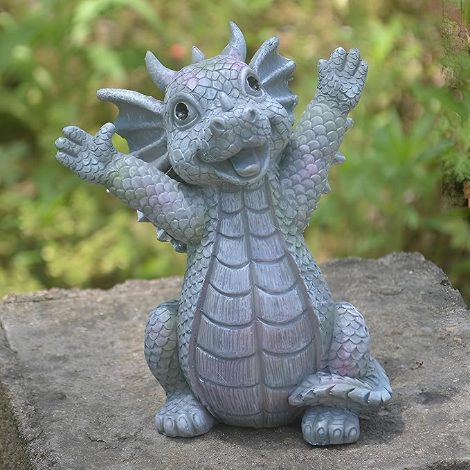 Cute Dragon Figurines Dinosaur Sculptures, Unique Resin Artwork for Office & Home Décor,Yoga Dragons Decorations for Garden & Yard,Outdoor Adorable Baby Dragon Statue Ornaments (Yoga A)