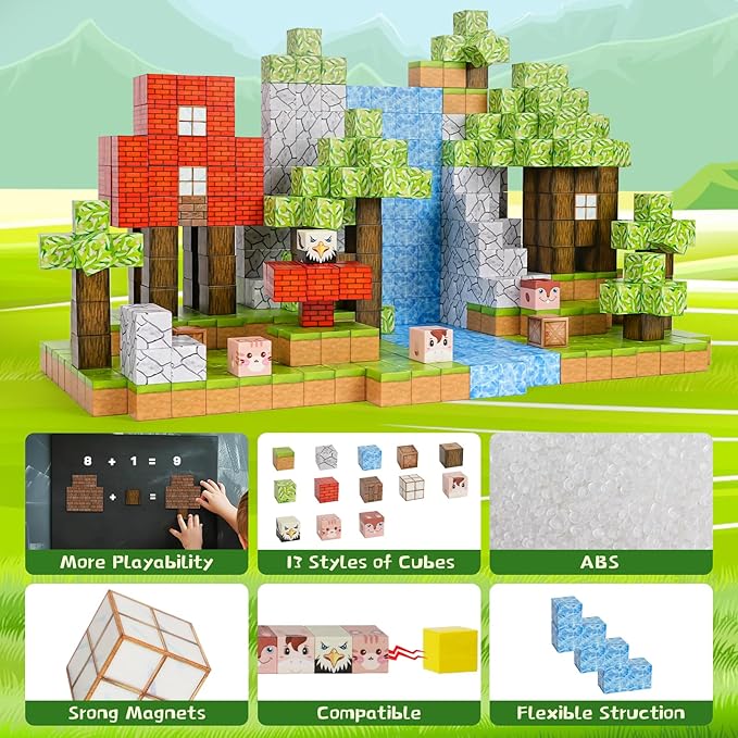 Magnetic Blocks - 100PCS Magnets Building Blocks World Set for Kids Ages 3-5 5-7 8-12, Magnetic Tiles Games Preschool Toys for 3 4 5 6 7 8 Year Old Girls Boys Gifts