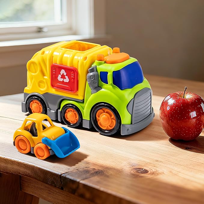 P&C 7.5" Toddlers Garbage Truck Toys for Ages 2-4, City Vehicle Trash Truck Car Set with Sounds and Lights for Kids 18M+, 2, 3, 4 Year Old, Ideal Birthday Christmas Gifts for Boys Girls
