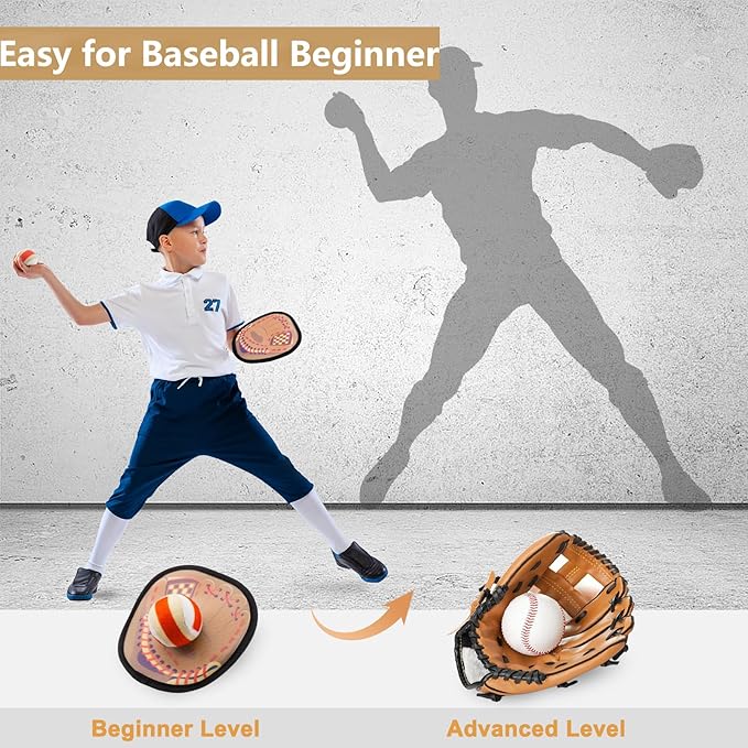 Toss and Catch Ball Set Toddler Baseball Training Glove Soft Sticky Balls, Outdoor Beach Pool Toys for Kids Yard Camping Birthday Gifts for 3 4 5 6 7 8 Year Old Boys Girls