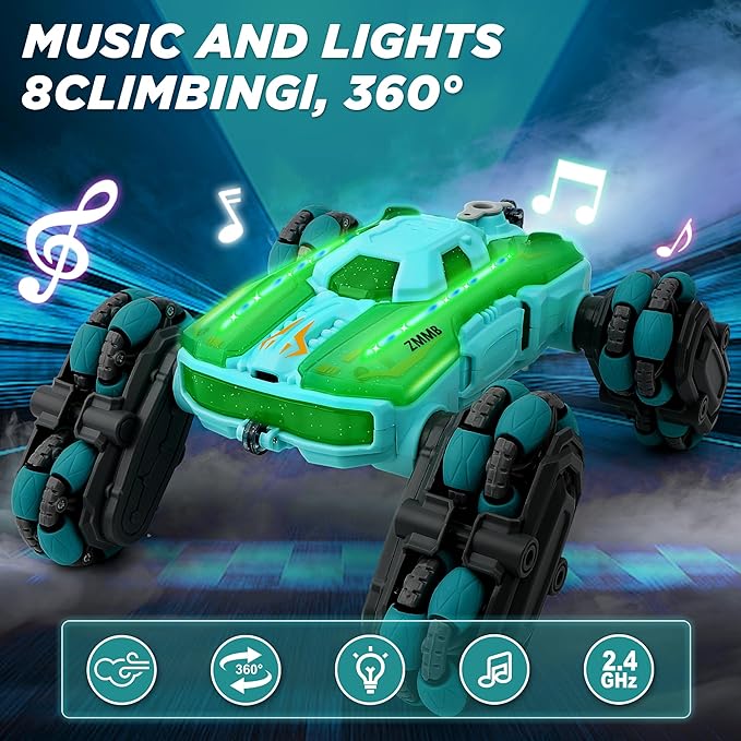 8 Wheel RC Stunt Car with Gesture Control, Spray & LED Lights, Double-Sided Off-Road Vehicle for Boys & Girls Ages 6-14, Ideal Christmas & Birthday Gift