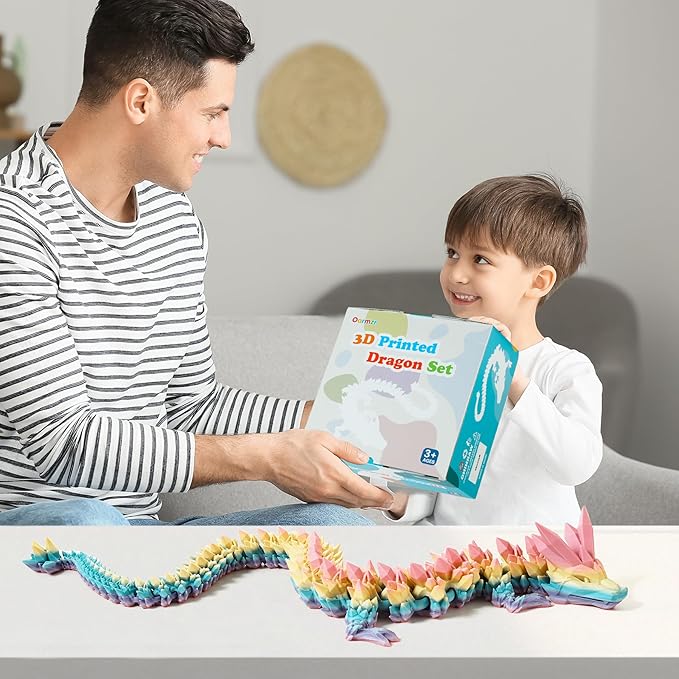 30'' 3D Printed Dragon - 3D Printed Toys, Articulated Crystal Dragon Large Rainbow Animal Fidget Toy, Decor Huge Dragons Collectible Figurines(Mixcolor3,30inch)