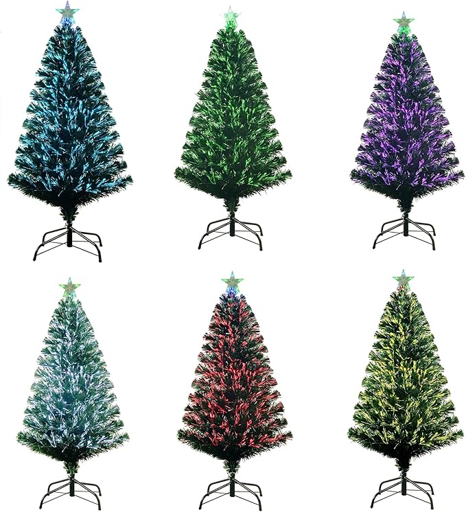 4FT Pre-lit Fiber Optic Christmas Tree with Lighted Star, PVC & Iron Construction, Green Artificial Christmas Tree with 141 Branch, Indoor Christmas Decorations, Holiday Home Xmas Decoration
