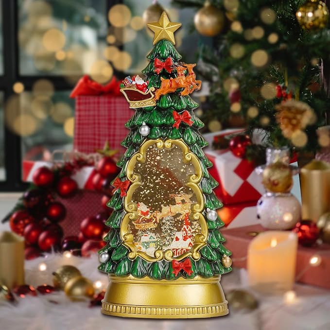 Christmas Snow Globe Lantern,Christmas Decorations Indoor for Home,with 6H Timer Musical Snow Globes,Battery or USB Powered Swirling Glitter Christmas Tree Snow Globes,Gifts,Santa Claus