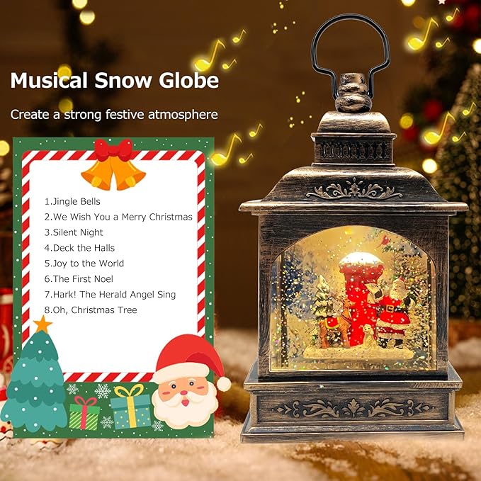 2026 Christmas Snow Globe Santa Claus Mailbox [Exclusive Santa Projection] Water Glittering Music Lantern, Spinning Swirling Water Globe Light, Holiday Decor Gift, 5.24×3.15×8.3 in