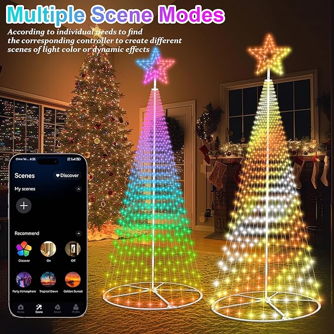 Smart Christmas Cone Tree Lights, 12ft 648LED Music Sync RGB Christmas Tree Lights with APP Remote Control, DIY Lighting Show Waterproof for Yard Garden Indoor Outdoor Christmas Decoration