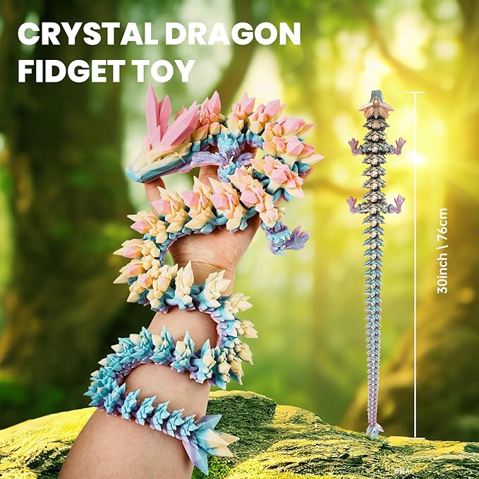 30'' 3D Printed Dragon - 3D Printed Toys, Articulated Crystal Dragon Large Rainbow Animal Fidget Toy, Decor Huge Dragons Collectible Figurines(Mixcolor3,30inch)