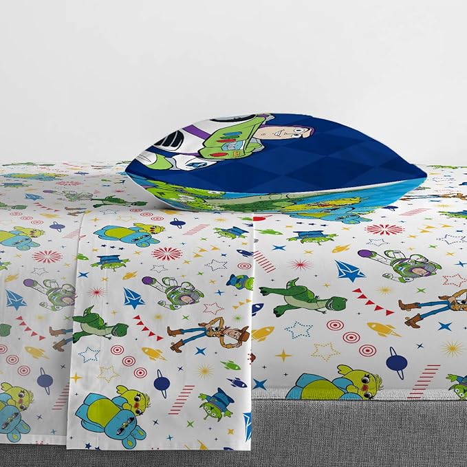 Jay Franco Disney Toy Story Buzz & Woody 4 Piece Twin Bed Set - Includes Reversible Comforter & Sheet Set - Super Soft Fade Resistant Microfiber - (Official Disney Product)