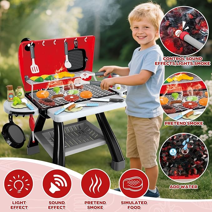 35pcs Kitchen Toy Set, Toy BBQ Grill Set, Cooking Toy Set, Little Chef Play, Kids Grill Playset Interactive BBQ Toy Set, Kids Kitchen Playset Toy Christmas Birthday Gift for Boys Girls