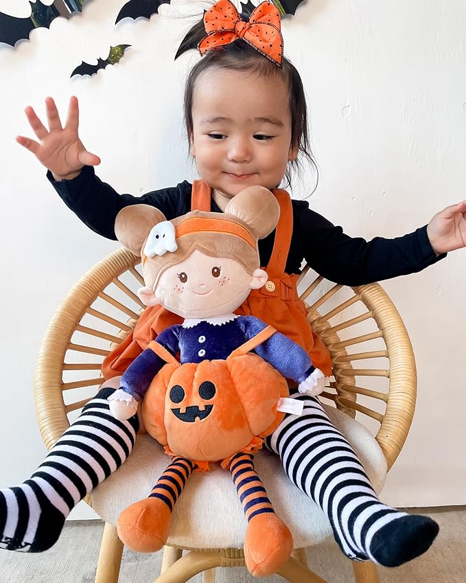 Soft Baby Doll Toys (16''), My First Baby Rag Doll for 1 Year-Old Girl Birthday Gift, Christmas Plush Toys Gift for Toddler Kids Infants-Halloween Special-Pumpkin Girl