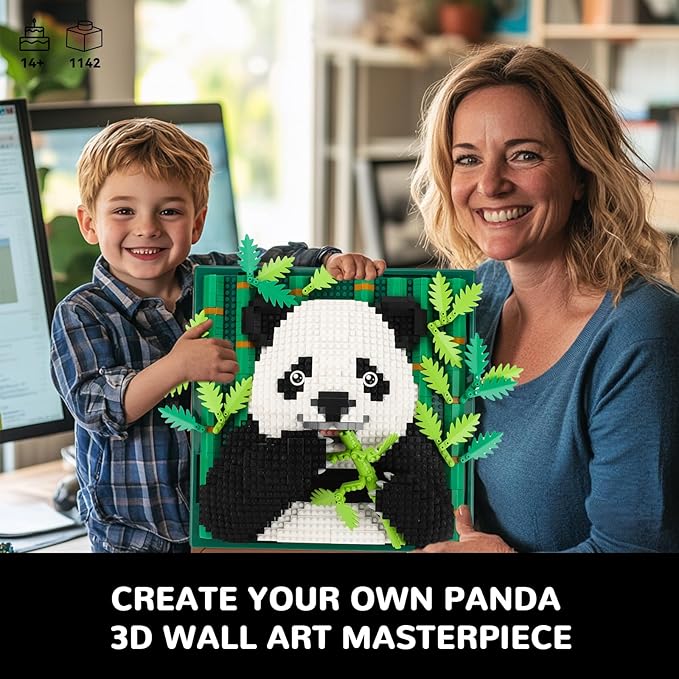 Panda Animal 3D Wall Art Micro Mini Building Blocks Set, Unique Home Wall Decor or Table Display, No Compatible with Lego Set, Ideal Gift Toy for Adults & Teens (1142 PCS)