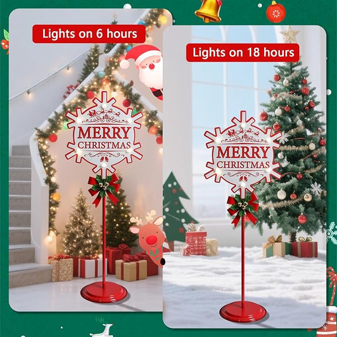 Merry Christmas Sign with LED Light Battery Operated with Timer Christmas Signs with Base Xmas Holiday Decorations Patio Lawn Yard Outdoor Display Decor