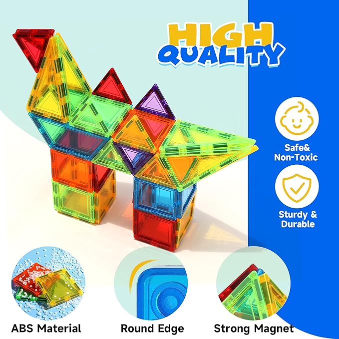 Magnetic Tiles, 131PCS Magnetic Blocks with 2 Cars, Learning Magnetic Building Blocks Sets, Educational Magnets Tiles Toys for Boys Girls Kids Ages 3 4 5 6 7 8 9+ Year Old