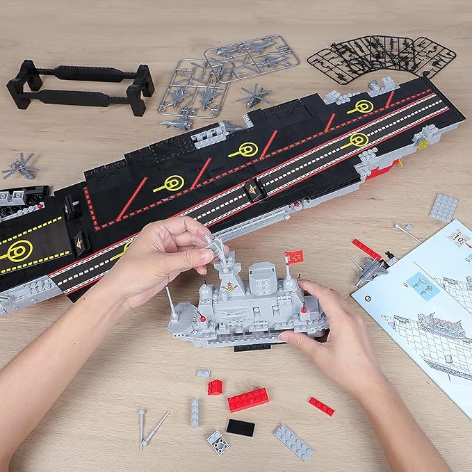 2234 Pieces Aircraft Carrier Building Blocks Set with Storage Box, 38x 7.7x10.5 Inch Stress Release Large Construction Military Warship Battleship Boat Blocks Toys for Adults and Kids 14 Years and Up