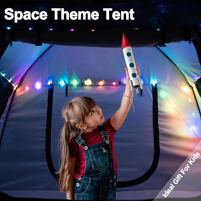 Kids Play Tent-Portable Playhouse Children House -Easy Set up Indoor Outdoor with Carry Bag for Kids-Light Strip Design for Night use -Space for Children and Parents-Birthday (Galaxy)
