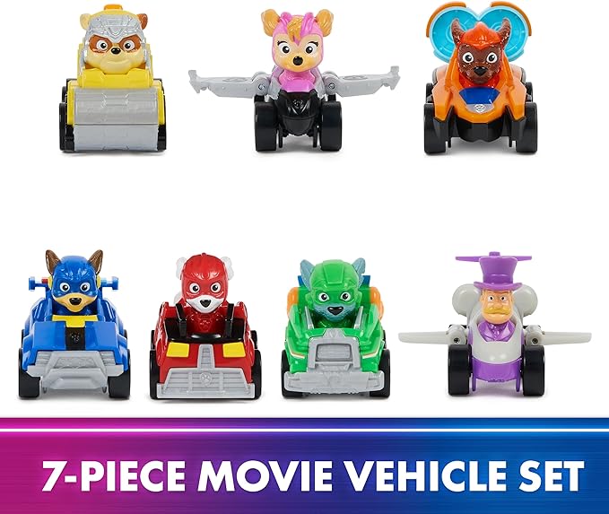 Paw Patrol: The Mighty Movie Toy Vehicle Set- 7 New Cars & Trucks w Exclusive Mayor Humdinger Action Figure-Includes Rubble, Chase, Skye, Zuma, Marshall, Rocky