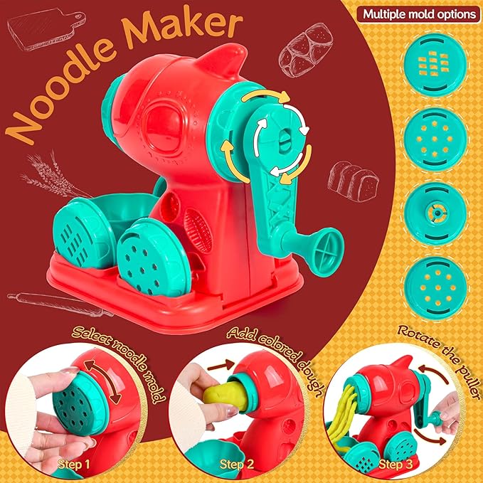 3 in 1 Color Dough Sets for Kids Ages 3-4-8, Dough Tools Accessories Kit, Ice Cream Playset Noodle Hamburger Maker, Pretend Play Kitchen Creations Food Toys Arts Crafts for Toddlers Girls Boys